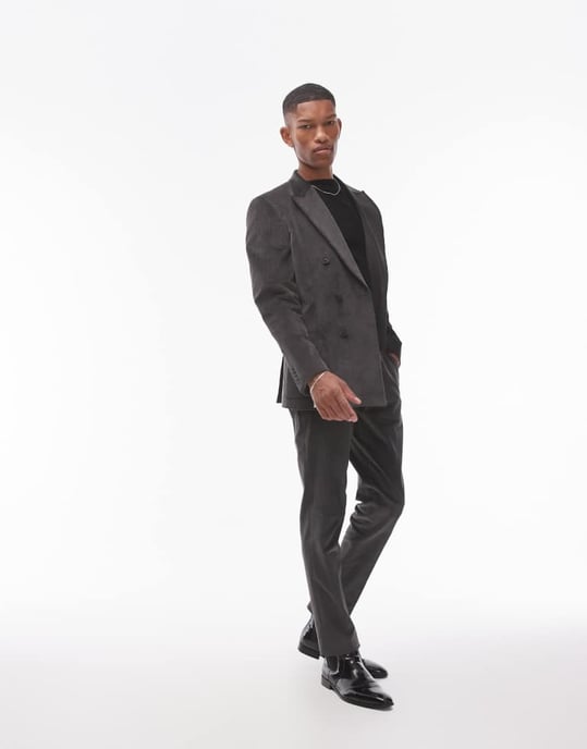 Topman skinny cord suit jacket in charcoal - Image 3