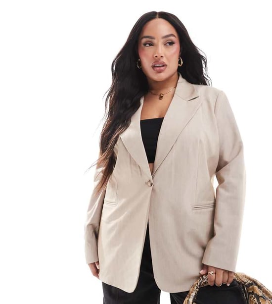 ASOS DESIGN Curve tailored relaxed blazer in stone - Image 1