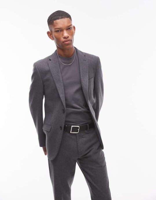 Topman premium wool mix slim suit jacket in charcoal - Image 1