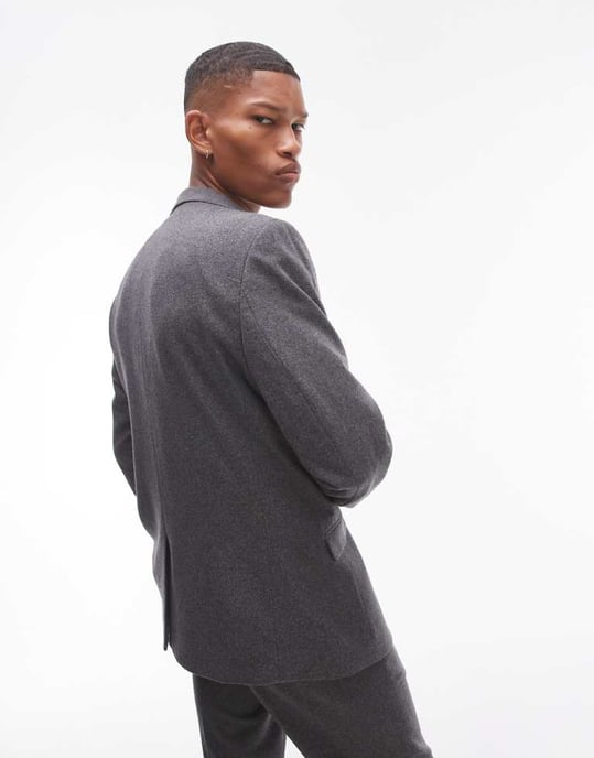 Topman premium wool mix slim suit jacket in charcoal - Image 2