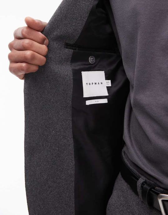 Topman premium wool mix slim suit jacket in charcoal - Image 3