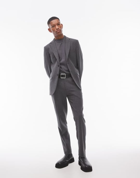 Topman premium wool mix slim suit jacket in charcoal - Image 4