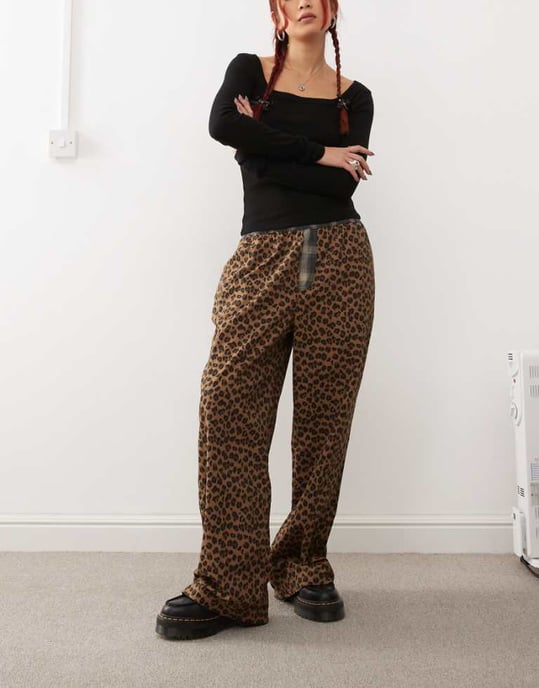 COLLUSION leopard print pull on trouser with contrast waist in multi - Image 1