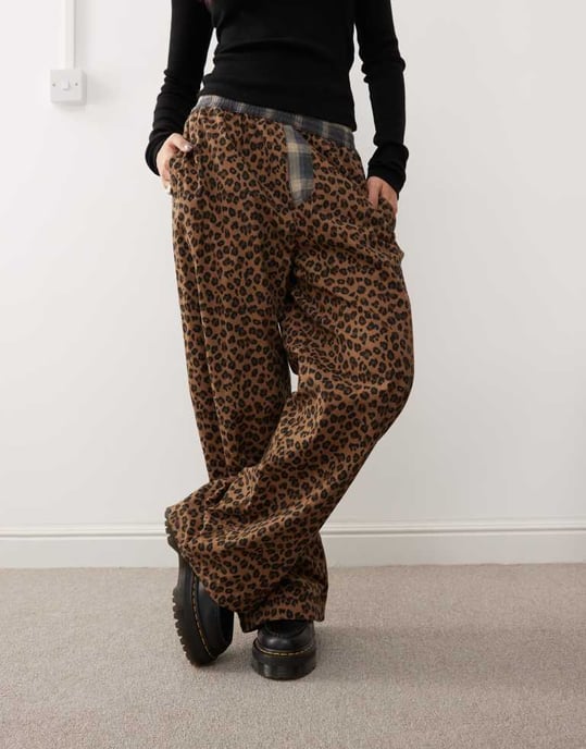 COLLUSION leopard print pull on trouser with contrast waist in multi - Image 2