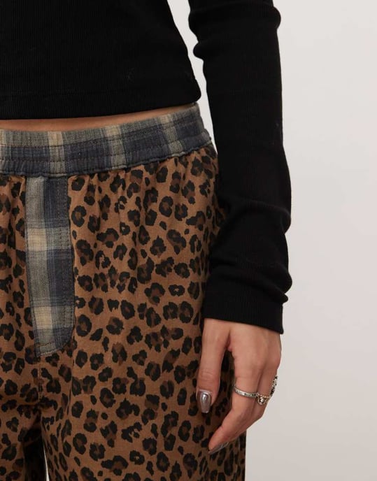 COLLUSION leopard print pull on trouser with contrast waist in multi - Image 3