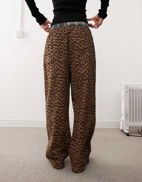 COLLUSION leopard print pull on trouser with contrast waist in multi - Image 4
