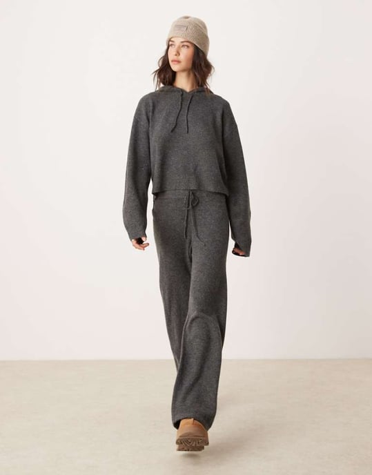 JDY knitted trouser co-ord in charcoal - Image 1