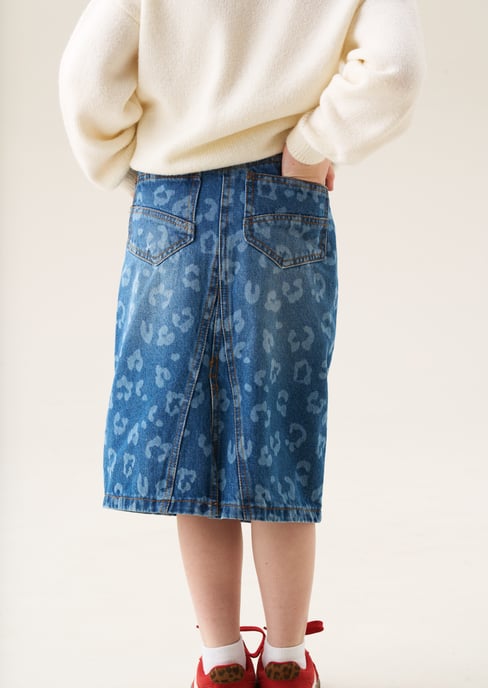 Kendal Leopard Denim Midi Skirt - Image 3