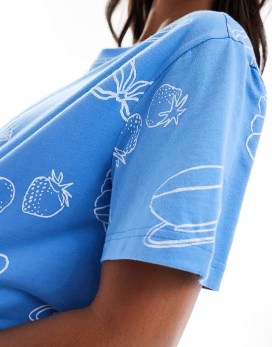ASOS DESIGN Maternity brunch oversized tee & short pyjama set in blue - Image 3