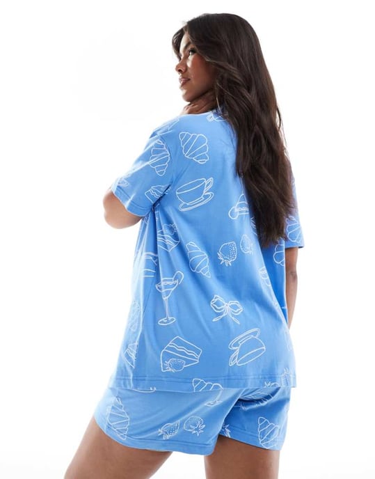 ASOS DESIGN Maternity brunch oversized tee & short pyjama set in blue - Image 4