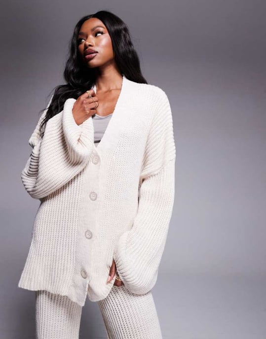 Missyempire knitted button down cardigan and trouser full set in beige - Image 3