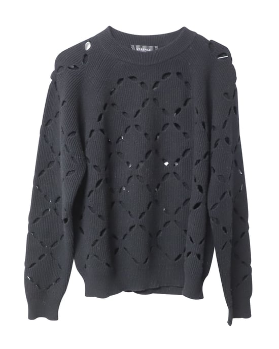 Versace Laser Cutout Sweater in Black Wool - Image 1