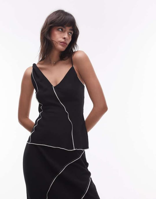 Topshop co-ord twist strap raw edge cami in black - Image 1