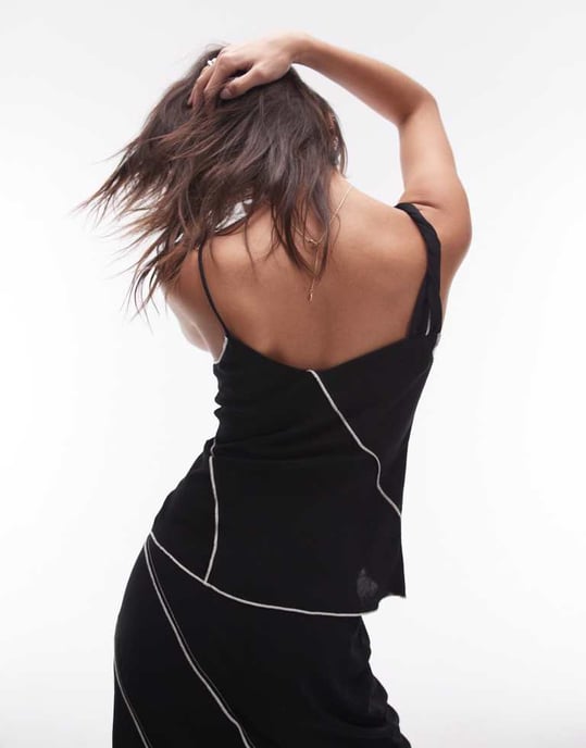 Topshop co-ord twist strap raw edge cami in black - Image 3