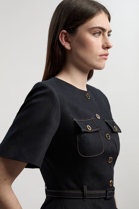 Tailored Denim Belted Midi Dress - Image 2