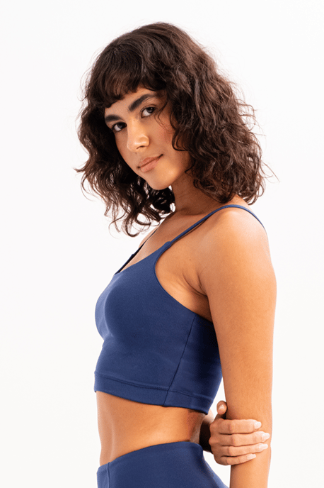 Thin Strap Light Support Removable Cup Bra Navy Blue Women's Sports Bra - Spica - Image 3