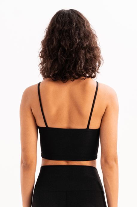 Thin Strap Light Support Removable Padded Black Women's Sports Bra - Spica - Image 2