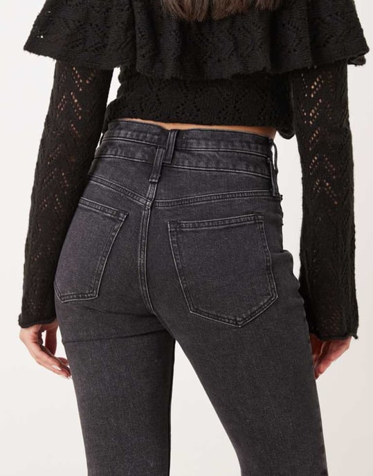 Abercrombie & Fitch double waistband straight fit jeans in black - Image 4