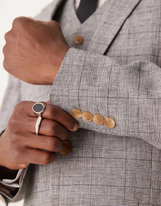 ASOS DESIGN new skinny with linen suit jacket in grey prince of wales check - Image 4