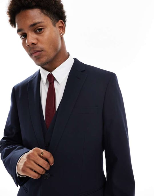 ASOS DESIGN slim suit jacket in navy - Image 3