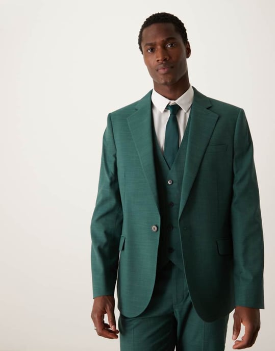 ASOS DESIGN slim suit jacket in green crosshatch - Image 1