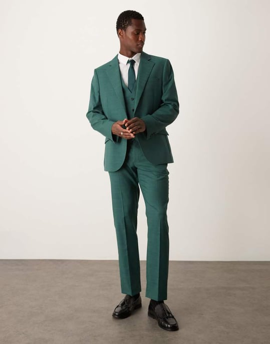 ASOS DESIGN slim suit jacket in green crosshatch - Image 2