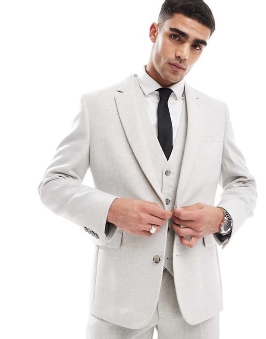ASOS DESIGN slim suit jacket with wool in ice grey herringbone - Image 1