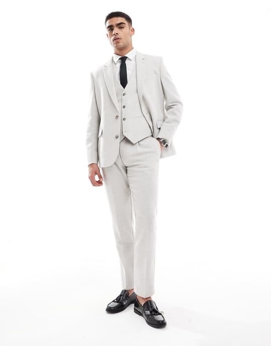 ASOS DESIGN slim suit jacket with wool in ice grey herringbone - Image 3