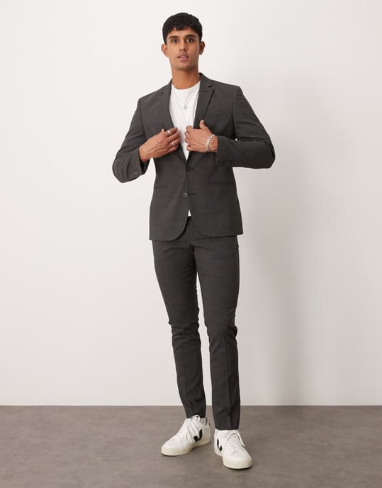 ASOS DESIGN skinny suit jacket in salt and pepper texture - Image 2