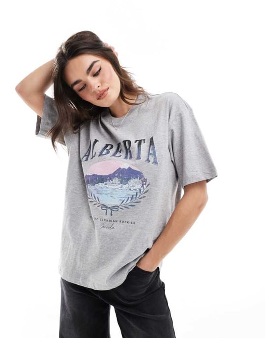 Cotton On boxy tee with Alberta graphic in grey - Image 4