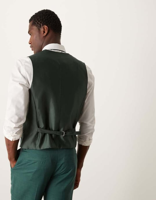 ASOS DESIGN slim suit waistcoat in green crosshatch - Image 3