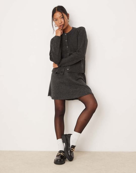 Vila Petite knitted cardigan co-ord in dark grey - Image 2