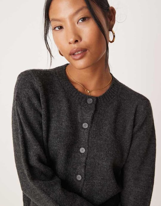 Vila Petite knitted cardigan co-ord in dark grey - Image 3