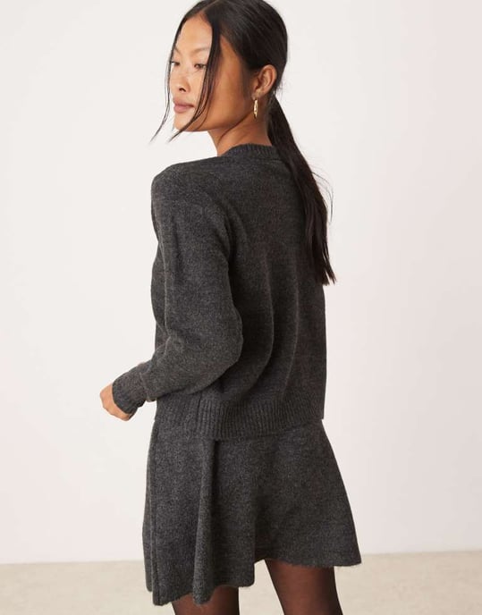 Vila Petite knitted cardigan co-ord in dark grey - Image 4