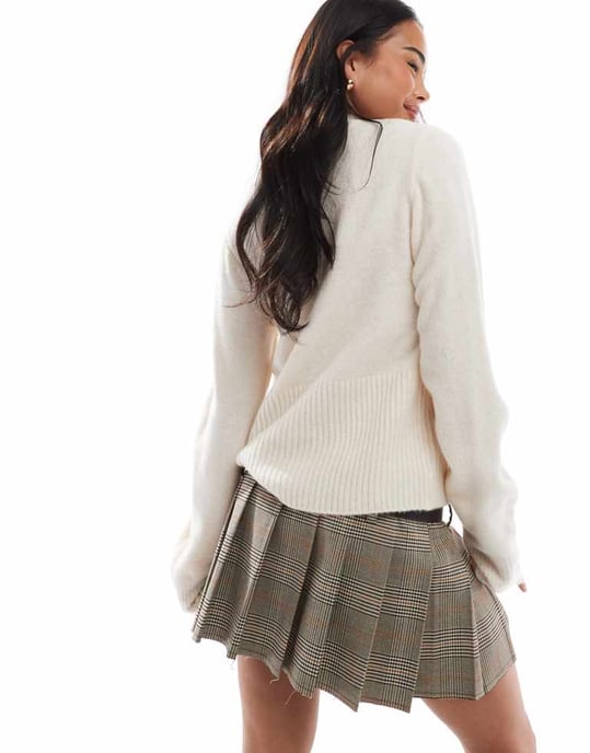 ASOS DESIGN ribbed hem cardigan in cream - Image 3