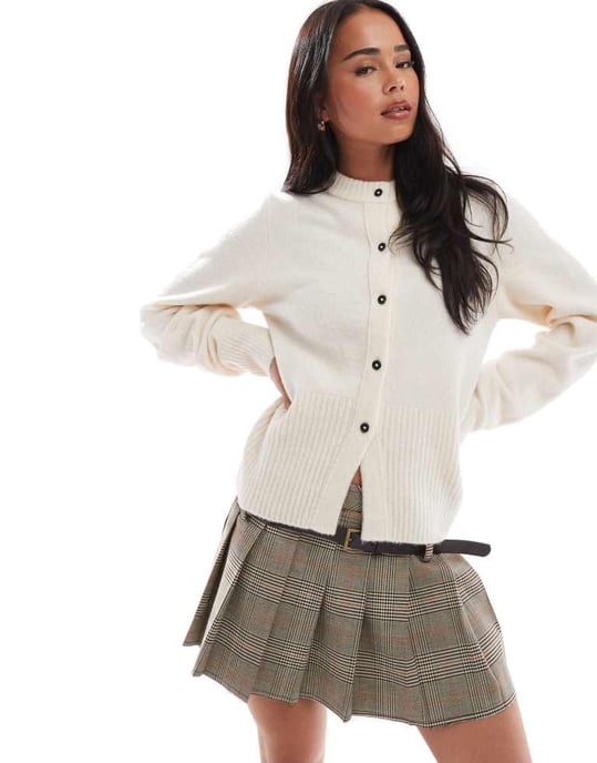 ASOS DESIGN ribbed hem cardigan in cream - Image 4