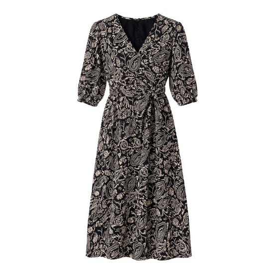 Smashed Lemon Zwarte midi jurk met beige paisley print | - Image 3