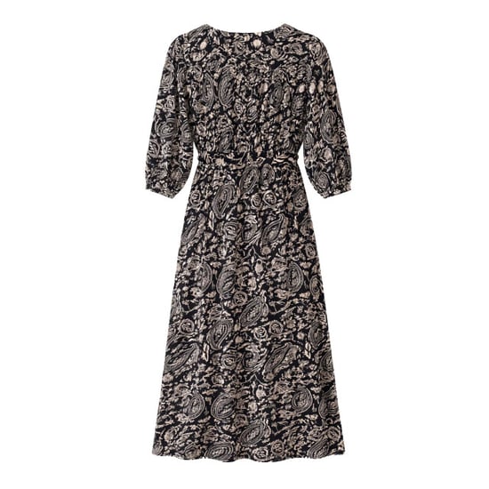 Smashed Lemon Zwarte midi jurk met beige paisley print | - Image 6
