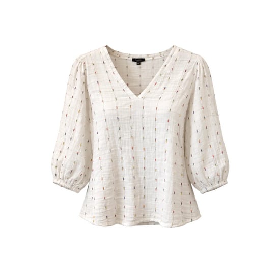 Smashed Lemon Witte blouse met subtiele multicolor details en v-hals | - Image 3