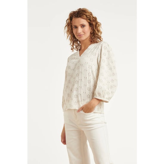 Smashed Lemon Crème blouse met fijne bloemenprint en v-hals | - Image 6