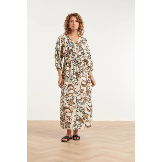 Smashed Lemon Maxi jurk met bloemenprint in beige, blauw en bruin | - Image 4