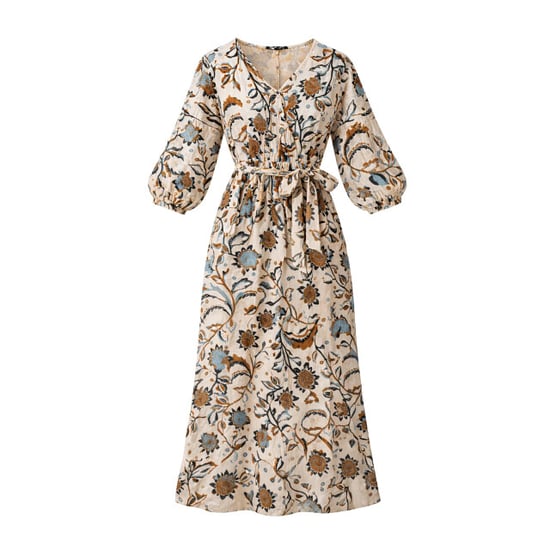 Smashed Lemon Maxi jurk met bloemenprint in beige, blauw en bruin | - Image 5