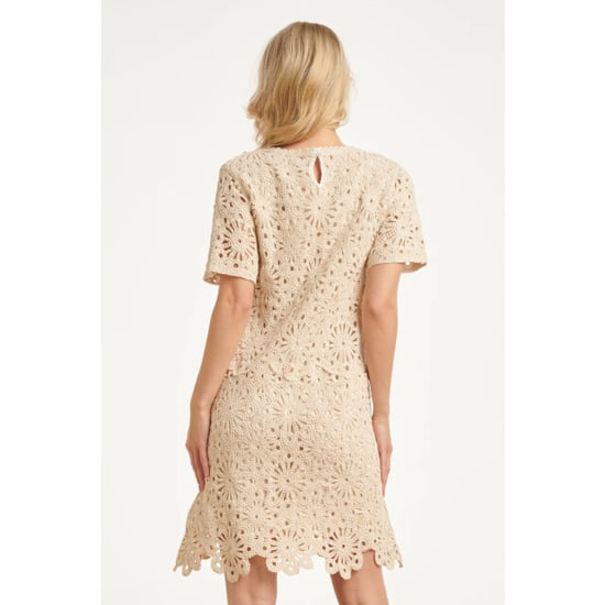 Smashed Lemon Elegante gehaakte jurk met bloemenprint in off-white | - Image 5