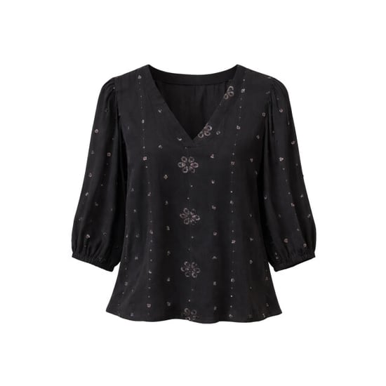 Smashed Lemon Zwarte blouse met subtiel goudkleurig borduursel en v-hals | - Image 2