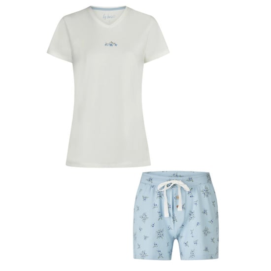 By Louise Dames korte pyjama set shortama wit/lichtblauw gebloemd - Image 1