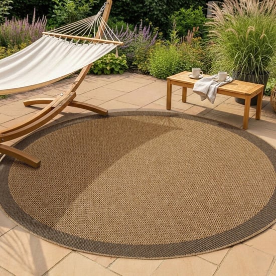 Muratap Timber solid rond buitenkleed – jute look – weerbestendig – 200 cm rond - Image 1