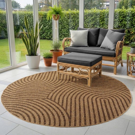 Muratap Timber rond japandi buitenkleed – jute look – weerbestendig – 120 cm rond - Image 5