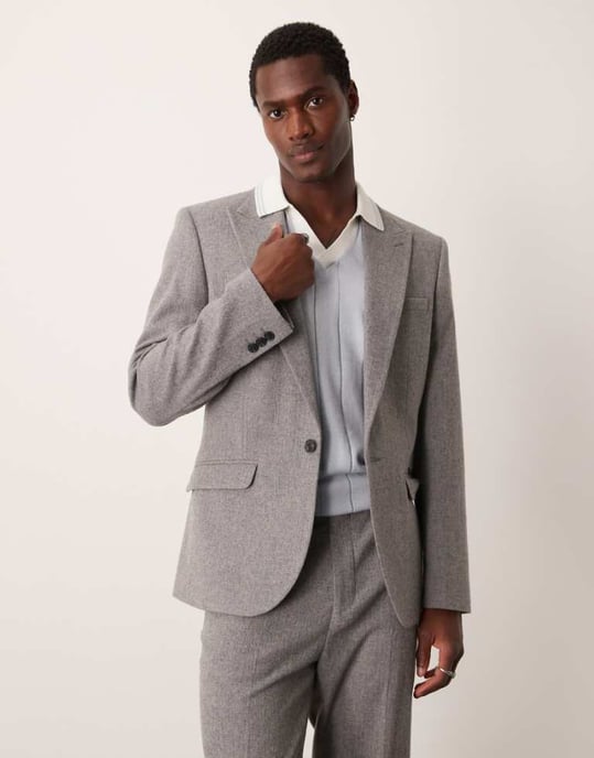 ASOS DESIGN skinny suit jacket with wool in grey flannel - Image 1