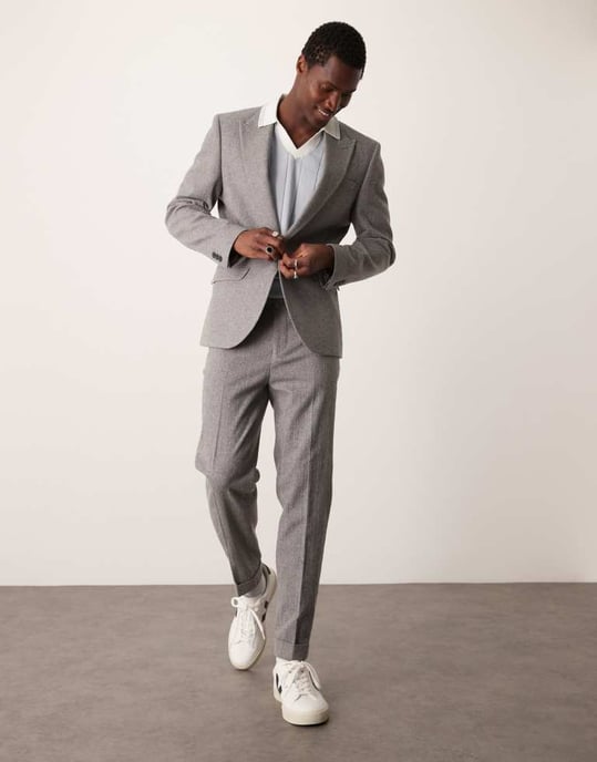 ASOS DESIGN skinny suit jacket with wool in grey flannel - Image 2