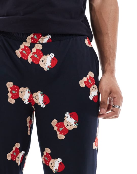 Chelsea Peers Exclusive His & Hers Christmas teddy print pyjama set in navy - Image 2